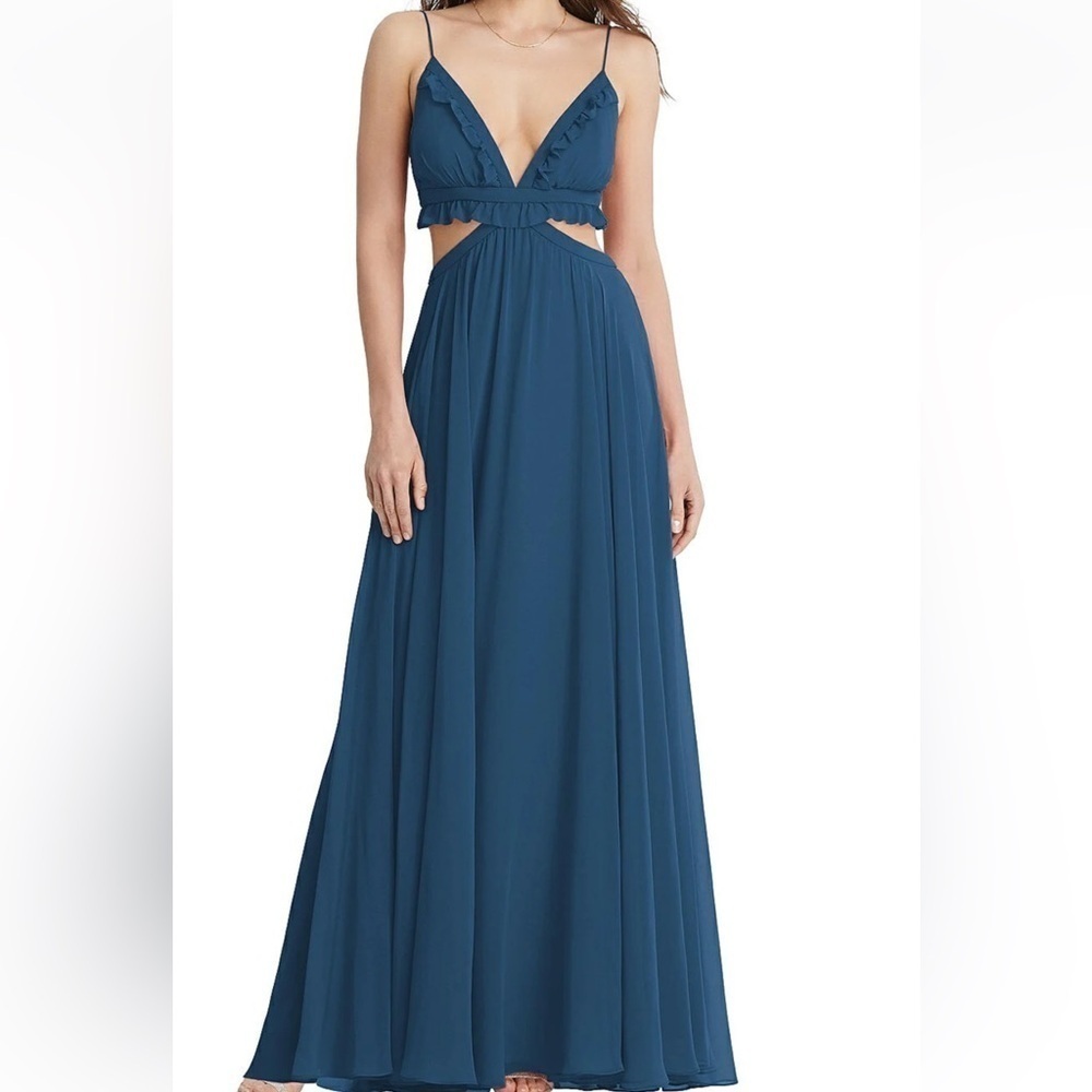 Lovely Jessie Dusk blue‎ cut out ruffled chiffon maxi dress long formal gown 10R